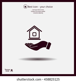 Home on the hand vector icon