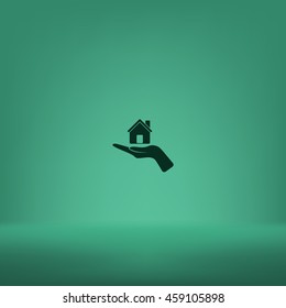 Home on the hand vector icon