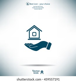 Home on the hand vector icon