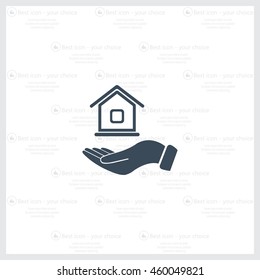 Home on the hand vector icon
