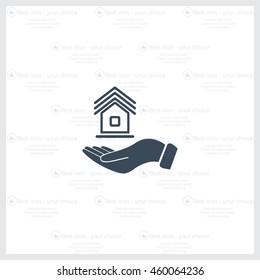 Home on the hand vector icon