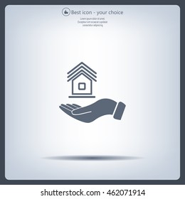 Home on the hand vector icon