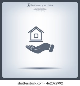 Home on the hand vector icon