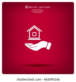 Home on the hand vector icon