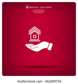 Home on the hand vector icon