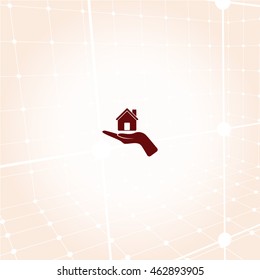 Home on the hand vector icon