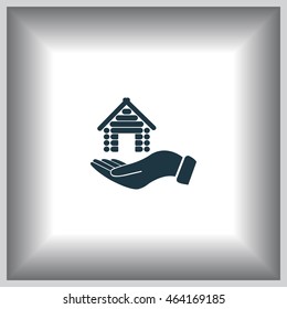 Home on the hand vector icon