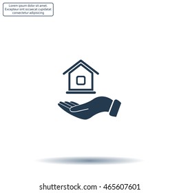 Home on the hand vector icon