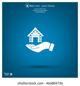 Home on the hand vector icon