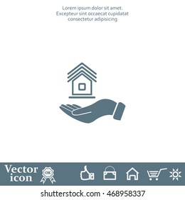 Home on the hand vector icon