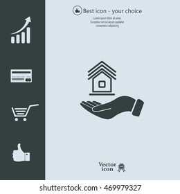 Home on the hand vector icon