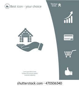 Home on the hand vector icon