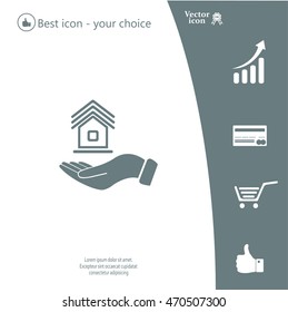Home on the hand vector icon
