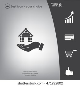 Home on the hand vector icon