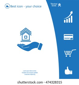 Home on the hand vector icon