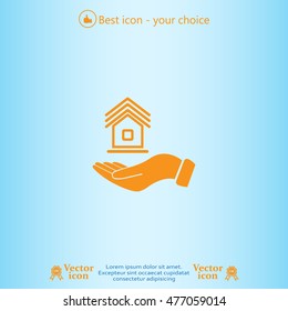 Home on the hand vector icon