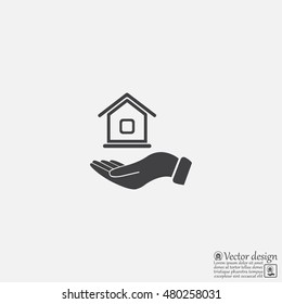 Home on the hand vector icon