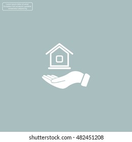 Home on the hand vector icon
