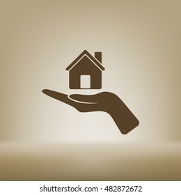 Home on the hand vector icon