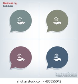Home on the hand vector icon