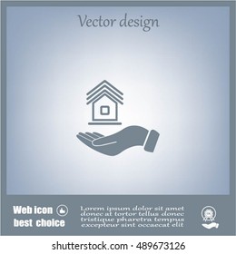Home on the hand vector icon