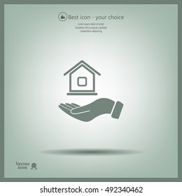 Home on the hand vector icon