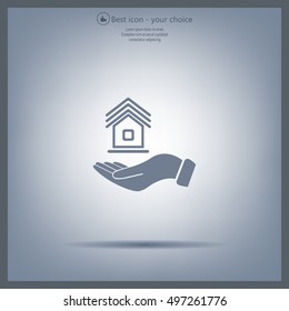 Home on the hand vector icon