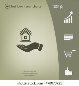 Home on the hand vector icon
