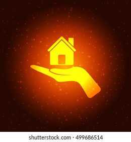 Home on the hand vector icon