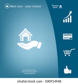 Home on the hand vector icon