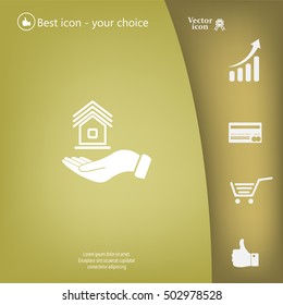 Home on the hand vector icon