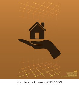 Home on the hand vector icon