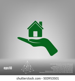 Home on the hand vector icon