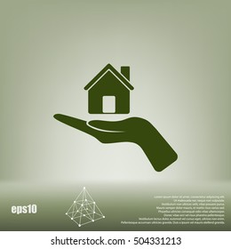 Home on the hand vector icon