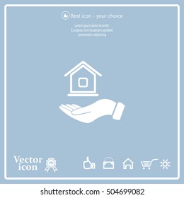 Home on the hand vector icon