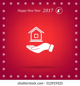 Home on the hand vector icon