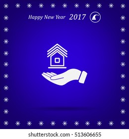 Home on the hand vector icon