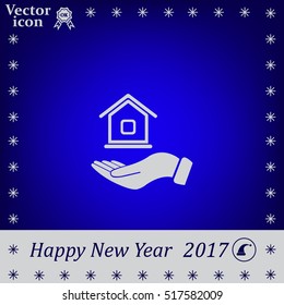Home on the hand vector icon