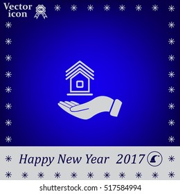 Home on the hand vector icon