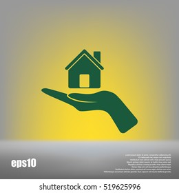 Home on the hand vector icon