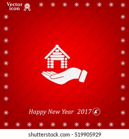 Home on the hand vector icon