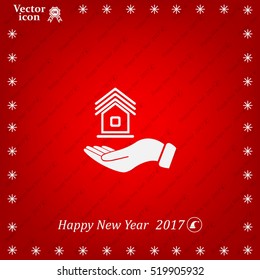 Home on the hand vector icon