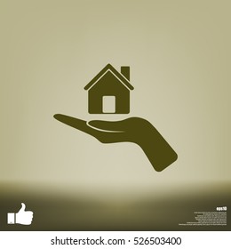 Home on the hand vector icon
