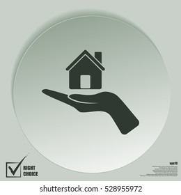 Home on the hand vector icon