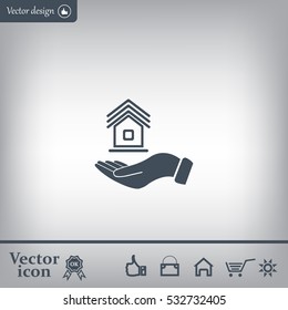 Home on the hand vector icon