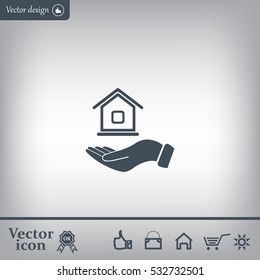 Home on the hand vector icon
