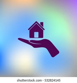 Home on the hand vector icon