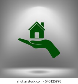 Home on the hand vector icon