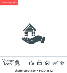 Home on the hand vector icon