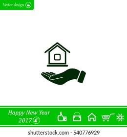Home on the hand vector icon